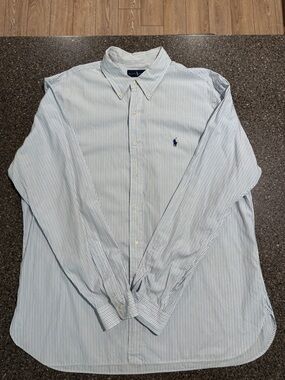 Ralph Lauren Blue & White Striped Oxford Button-Down Shirt - Size XL 17.5